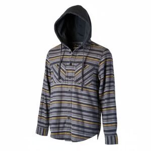 Original Use Men’s Striped Flannel Hoodie Shirt – Gray & Yellow Long Sleeve...